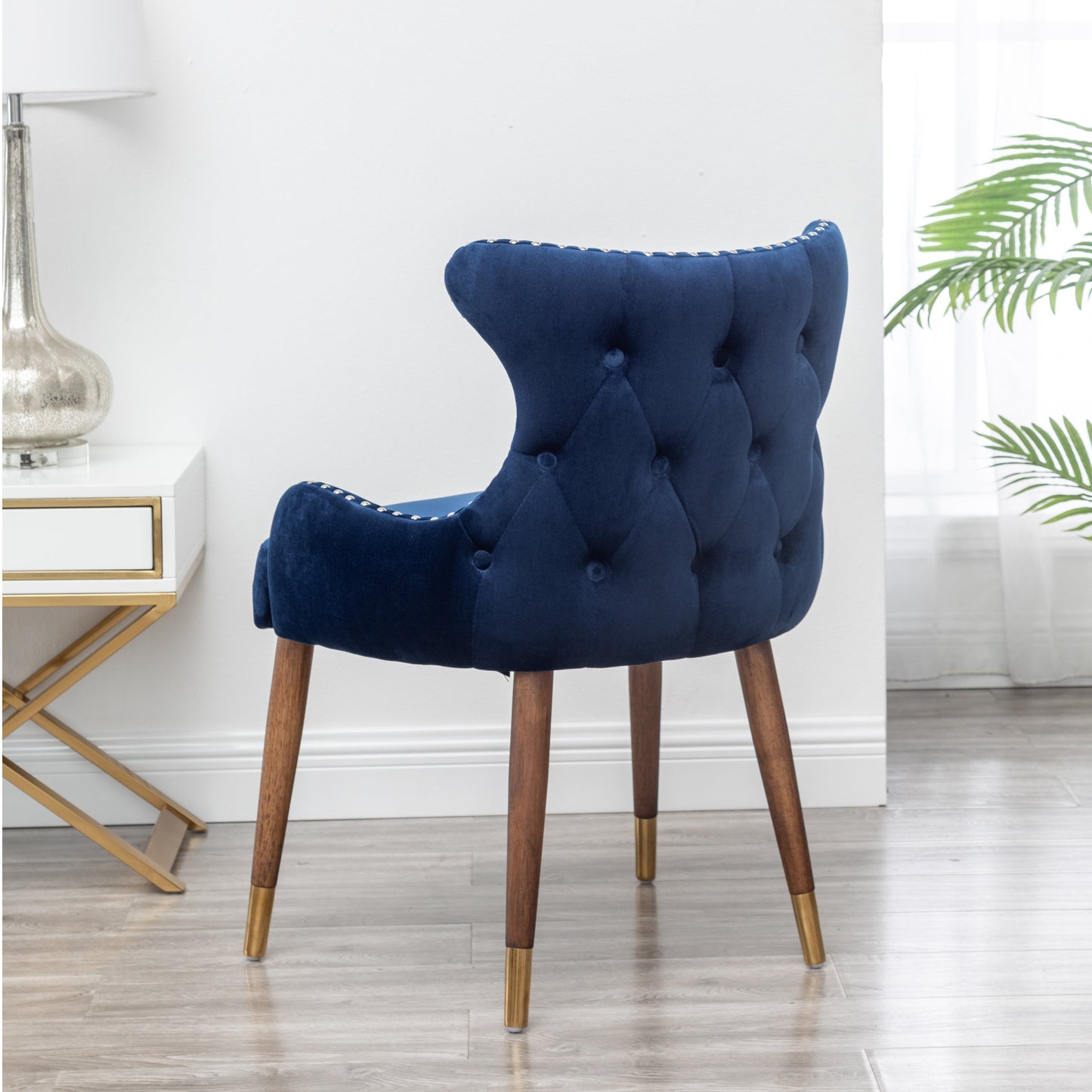 Roundhill Furniture Lindale Contemporary Velvet Upholstered Nailhead Trim Accent Chair, Blue