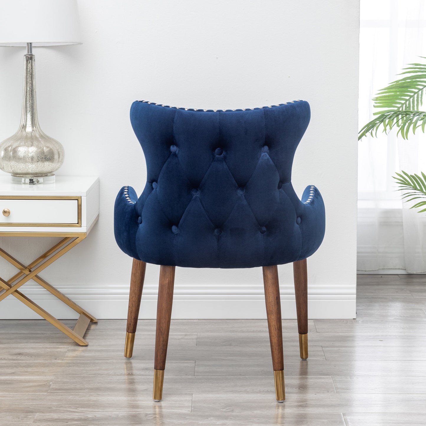 Roundhill Furniture Lindale Contemporary Velvet Upholstered Nailhead Trim Accent Chair, Blue