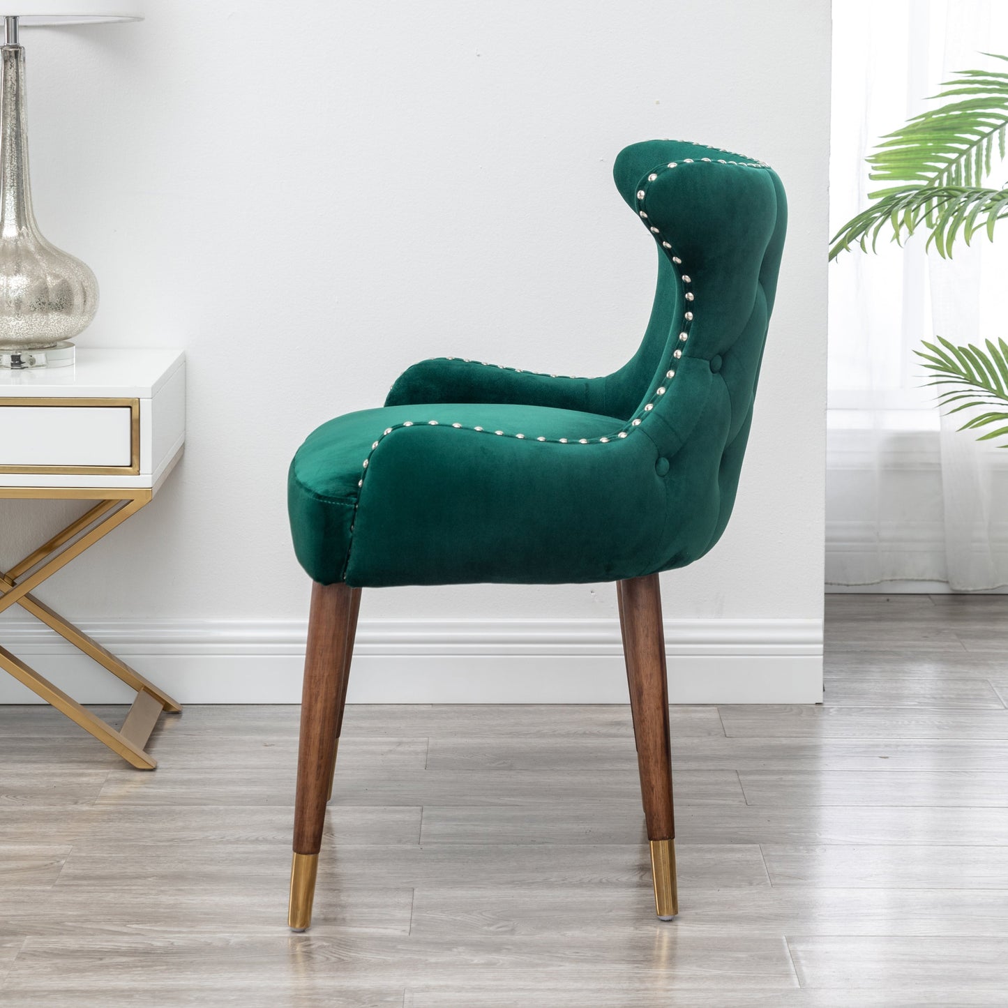 Roundhill Furniture Lindale Contemporary Velvet Upholstered Nailhead Trim Accent Chair, Green