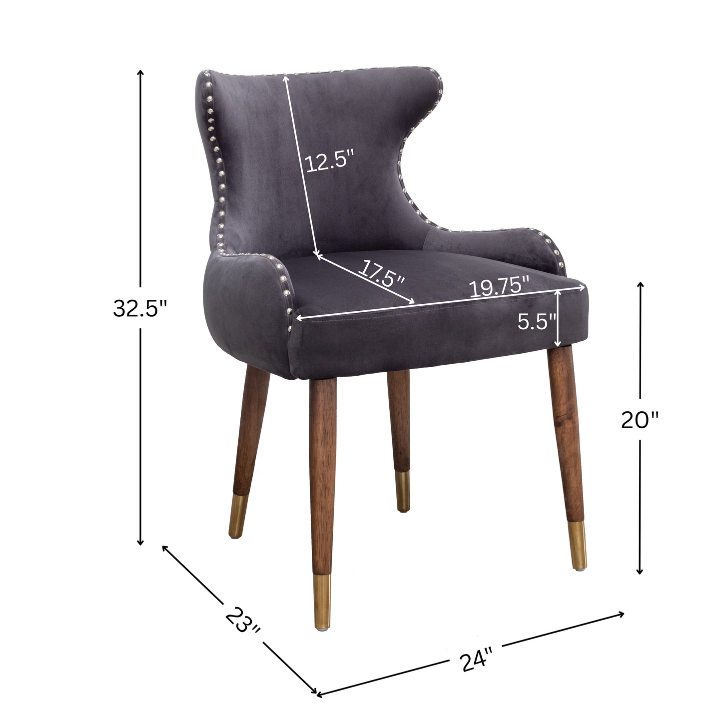 Lindale Contemporary Velvet Upholstered Nailhead Trim Accent Chair, Gray