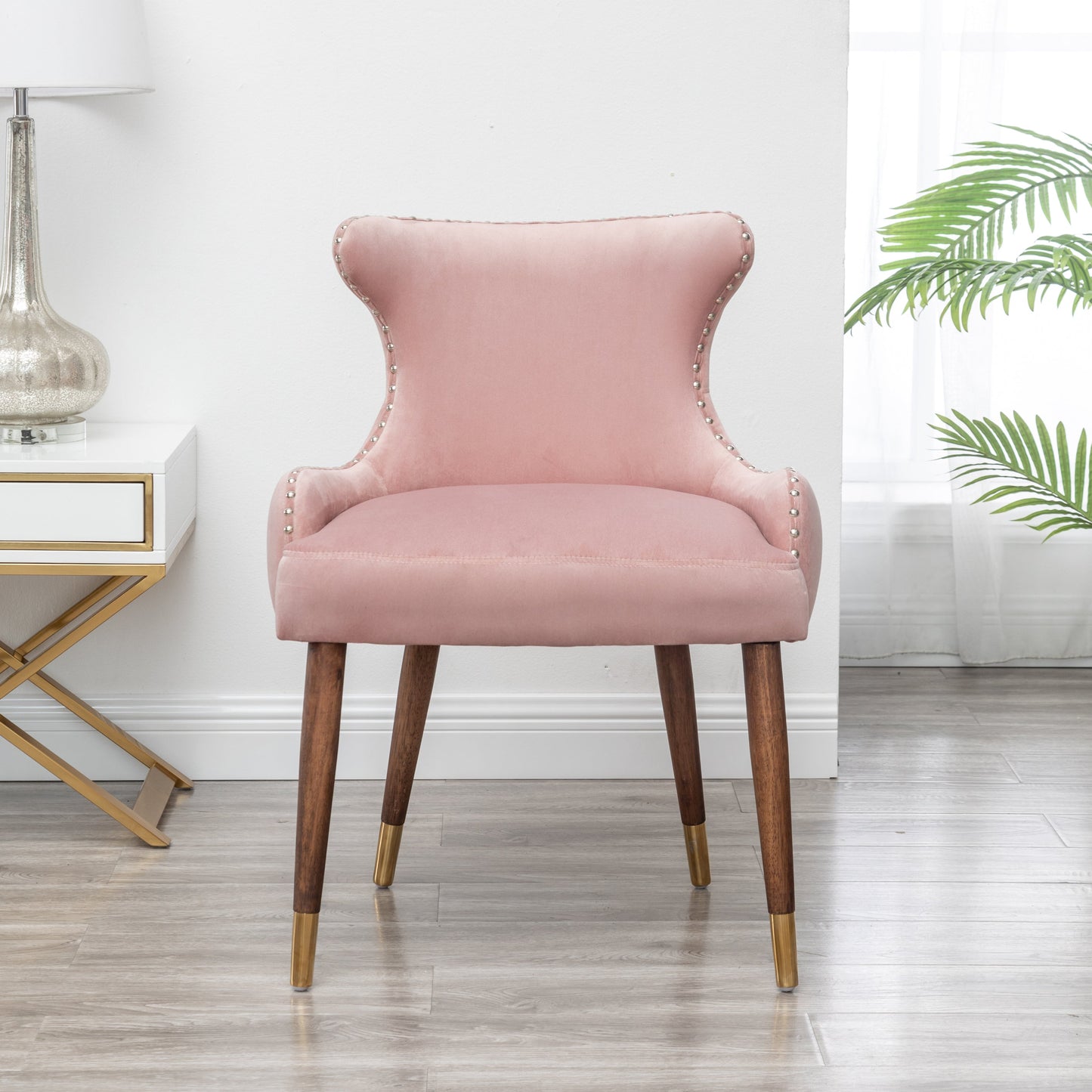 Roundhill Furniture Lindale Contemporary Velvet Upholstered Nailhead Trim Accent Chair, Pink