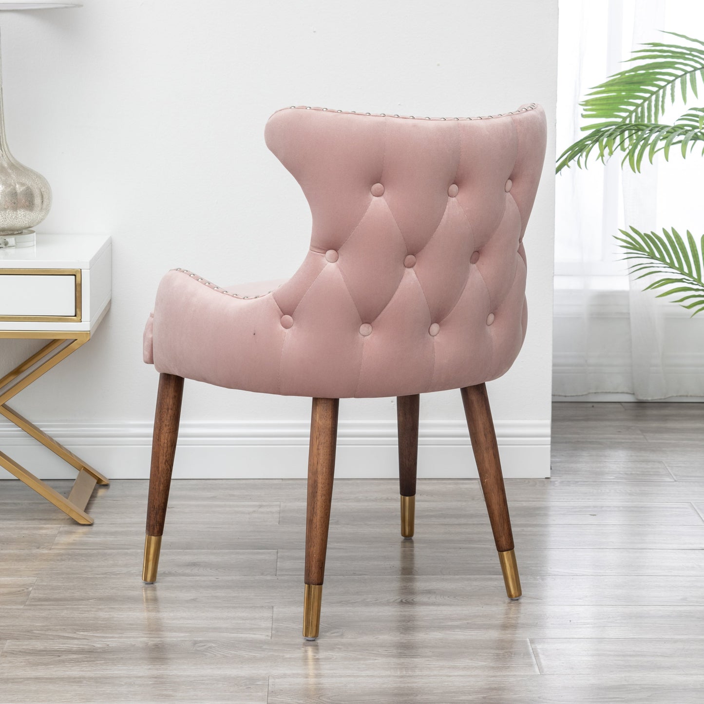 Roundhill Furniture Lindale Contemporary Velvet Upholstered Nailhead Trim Accent Chair, Pink