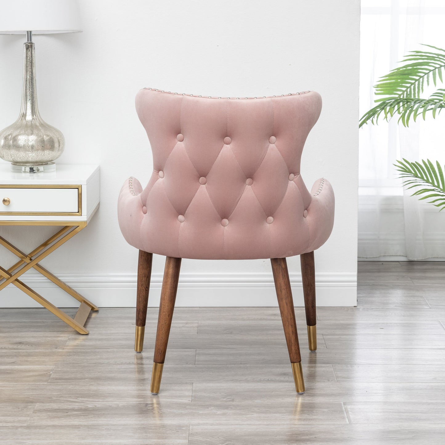 Roundhill Furniture Lindale Contemporary Velvet Upholstered Nailhead Trim Accent Chair, Pink