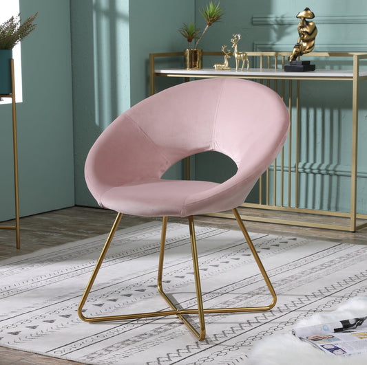 Roundhill Furniture Slatina Silky Velvet Upholstered Accent Chair, Pink with Gold Tone Finished Base