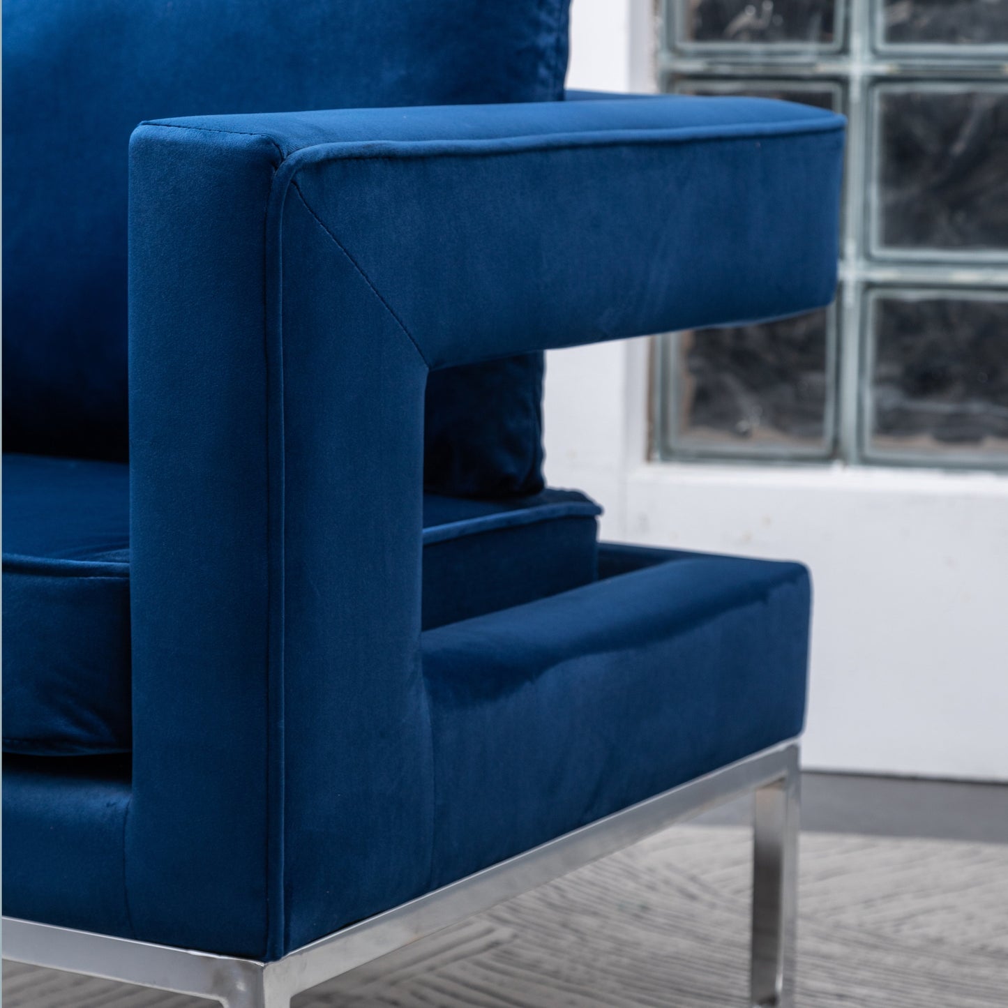 Lenola Contemporary Upholstered Accent Arm Chair, Chrome Base, Blue