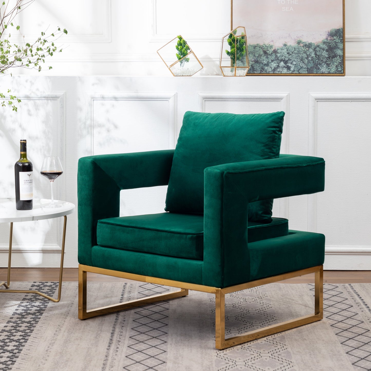 Roundhill Furniture Lenola Contemporary Upholstered Accent Arm Chair, Green