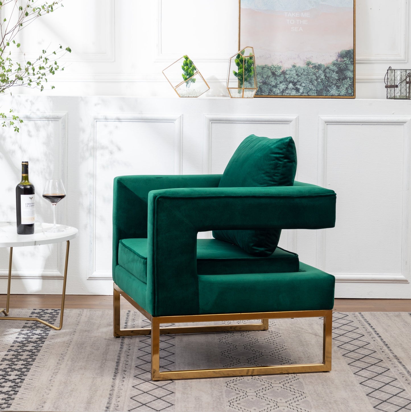 Roundhill Furniture Lenola Contemporary Upholstered Accent Arm Chair, Green