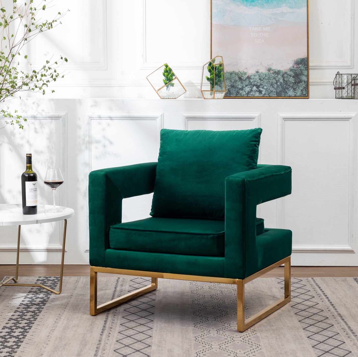 Roundhill Furniture Lenola Contemporary Upholstered Accent Arm Chair, Green