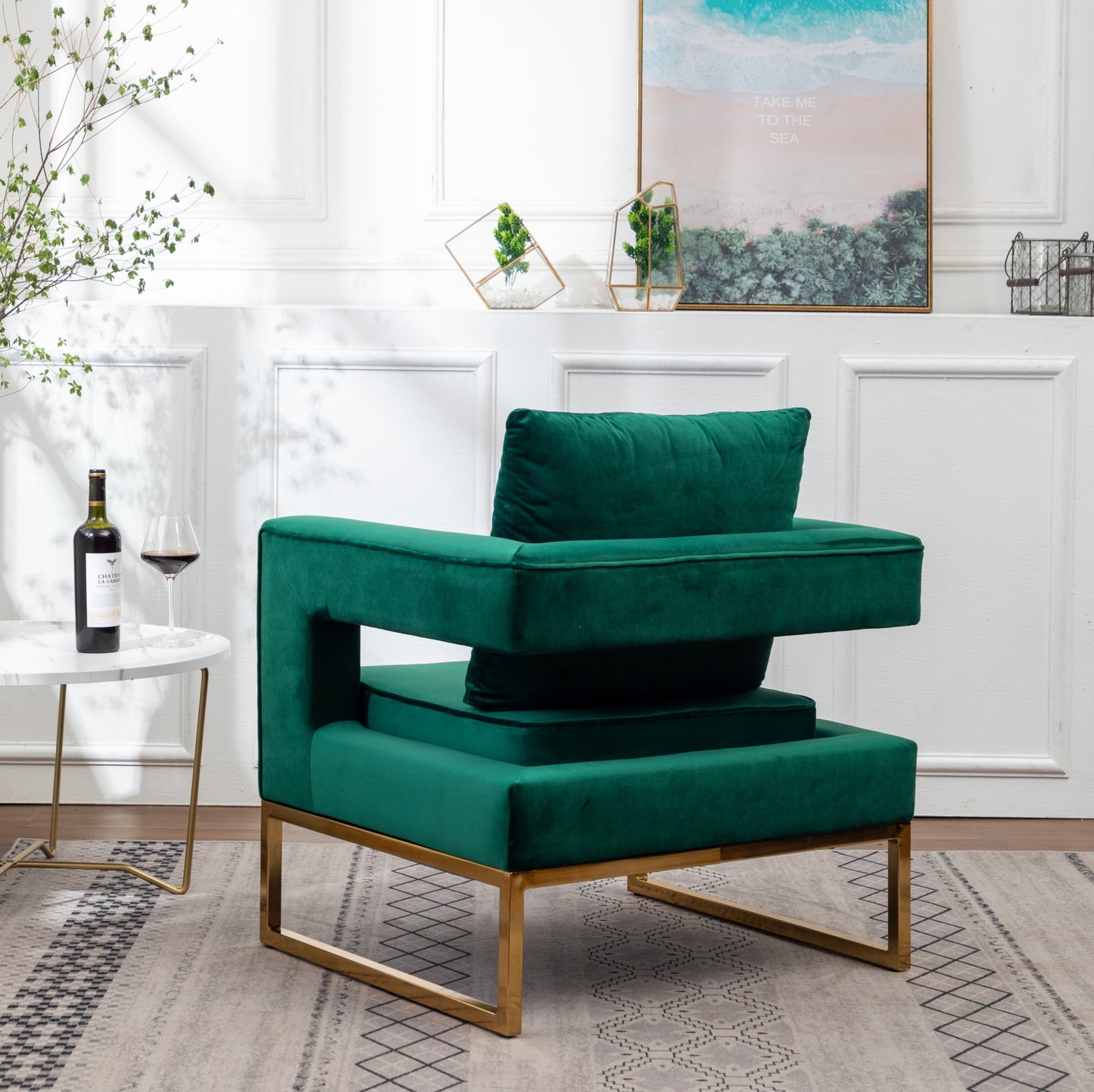 Roundhill Furniture Lenola Contemporary Upholstered Accent Arm Chair, Green