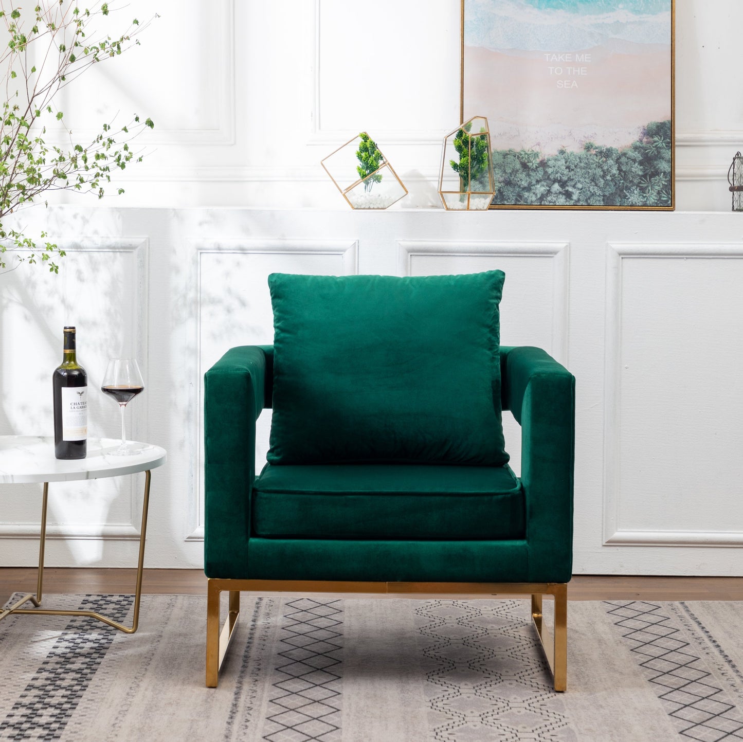 Roundhill Furniture Lenola Contemporary Upholstered Accent Arm Chair, Green