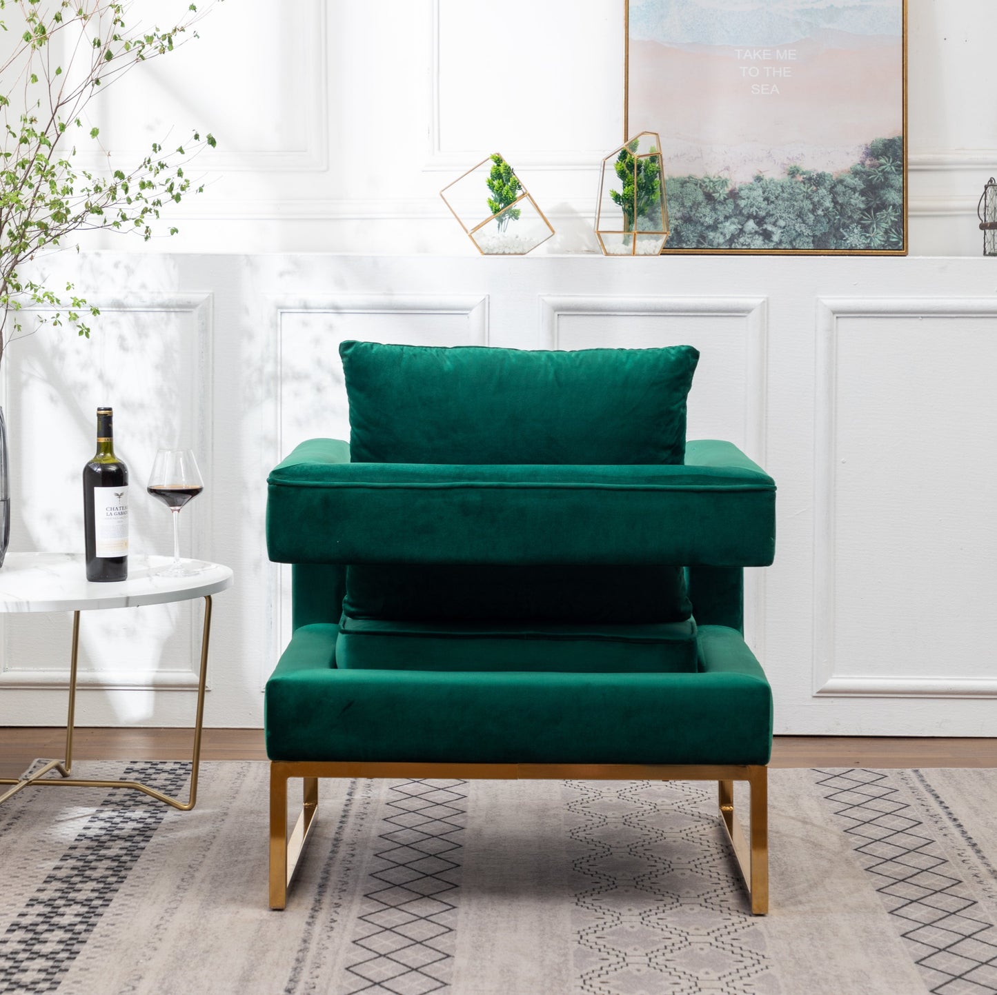 Roundhill Furniture Lenola Contemporary Upholstered Accent Arm Chair, Green