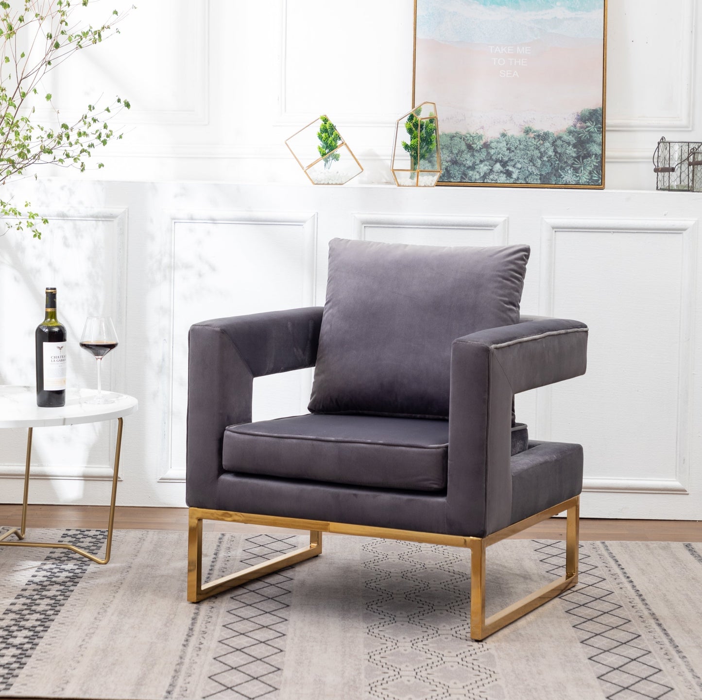 Roundhill Furniture Lenola Contemporary Upholstered Accent Arm Chair, Gray