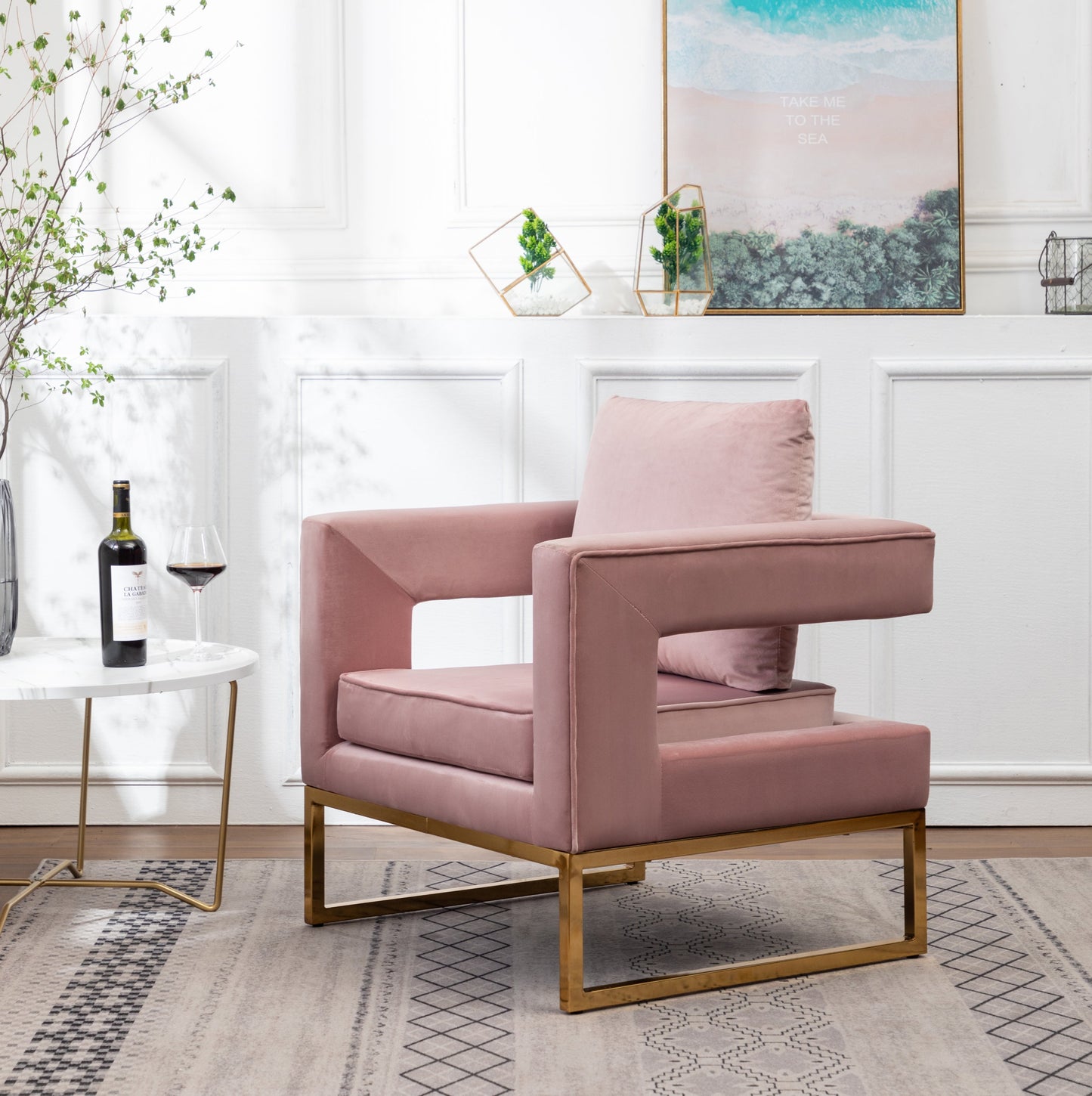 Roundhill Furniture Lenola Contemporary Upholstered Accent Arm Chair, Pink