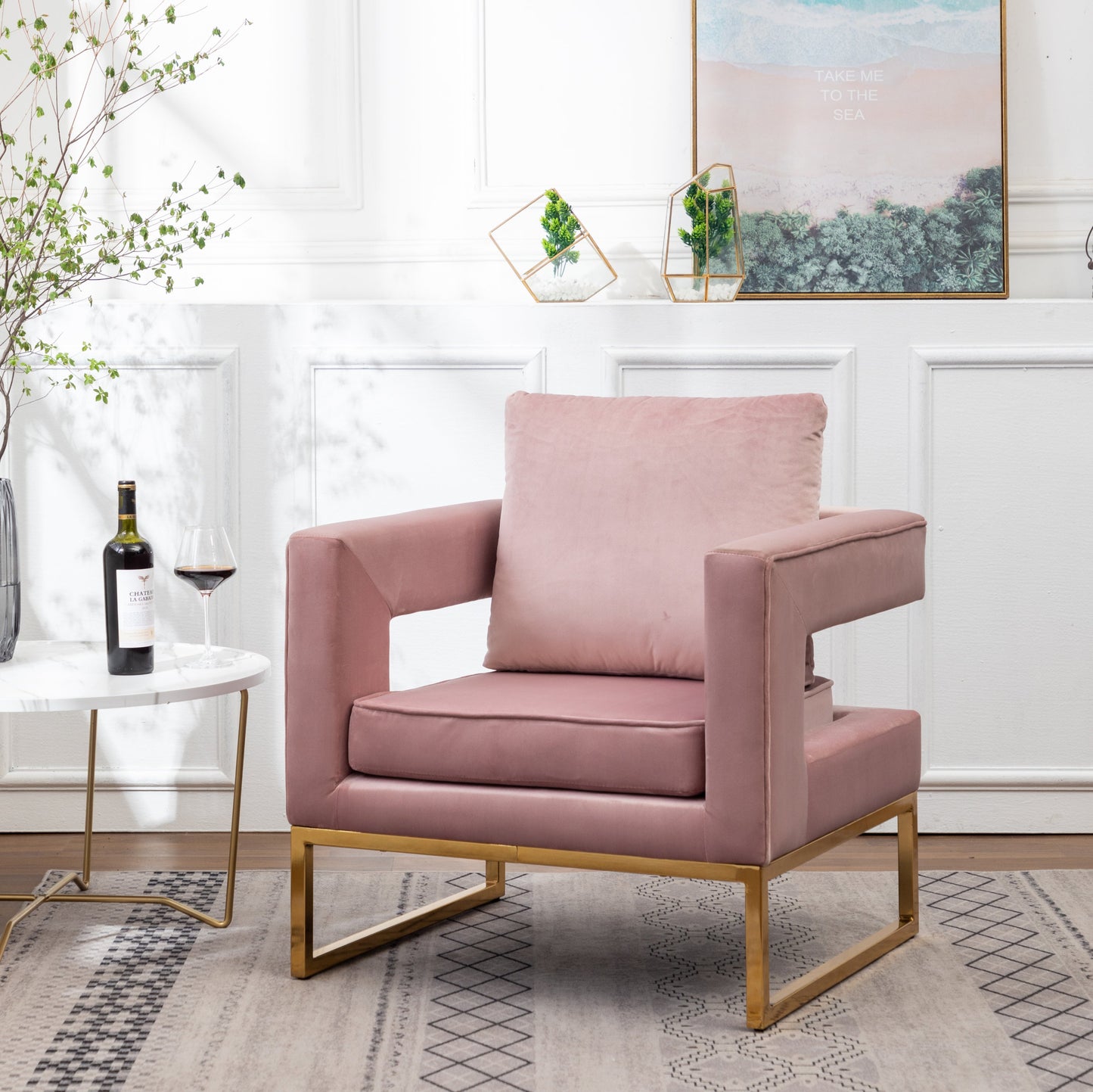 Roundhill Furniture Lenola Contemporary Upholstered Accent Arm Chair, Pink