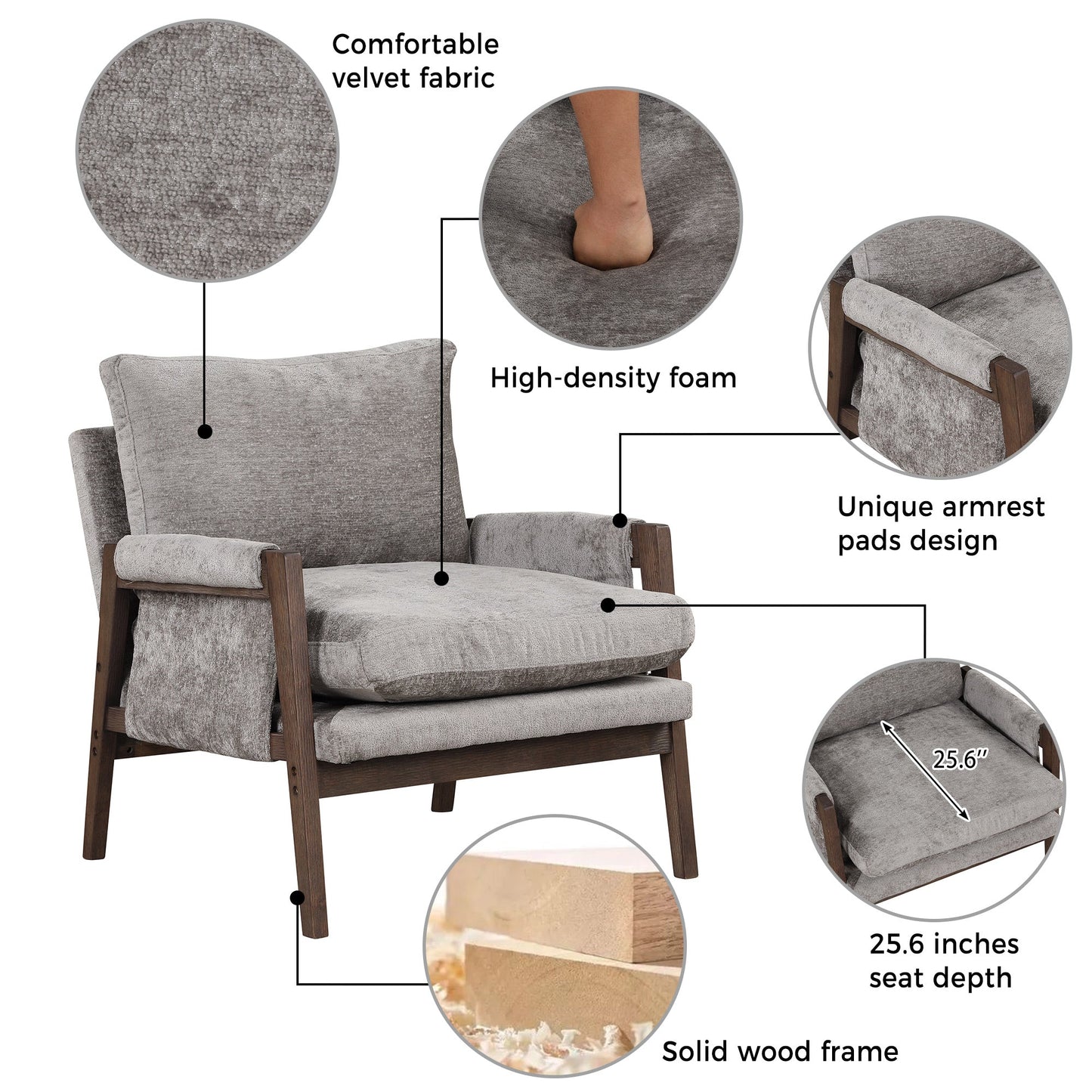 Roundhill Furniture Kelly Mid-Century Modern Velvet Accent Armchair