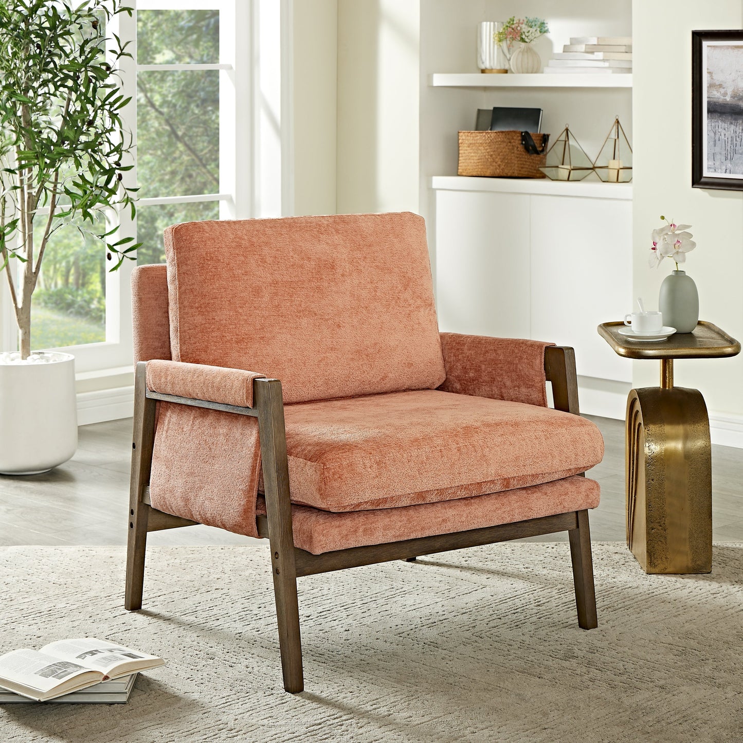 Roundhill Furniture Kelly Mid-Century Modern Velvet Accent Armchair