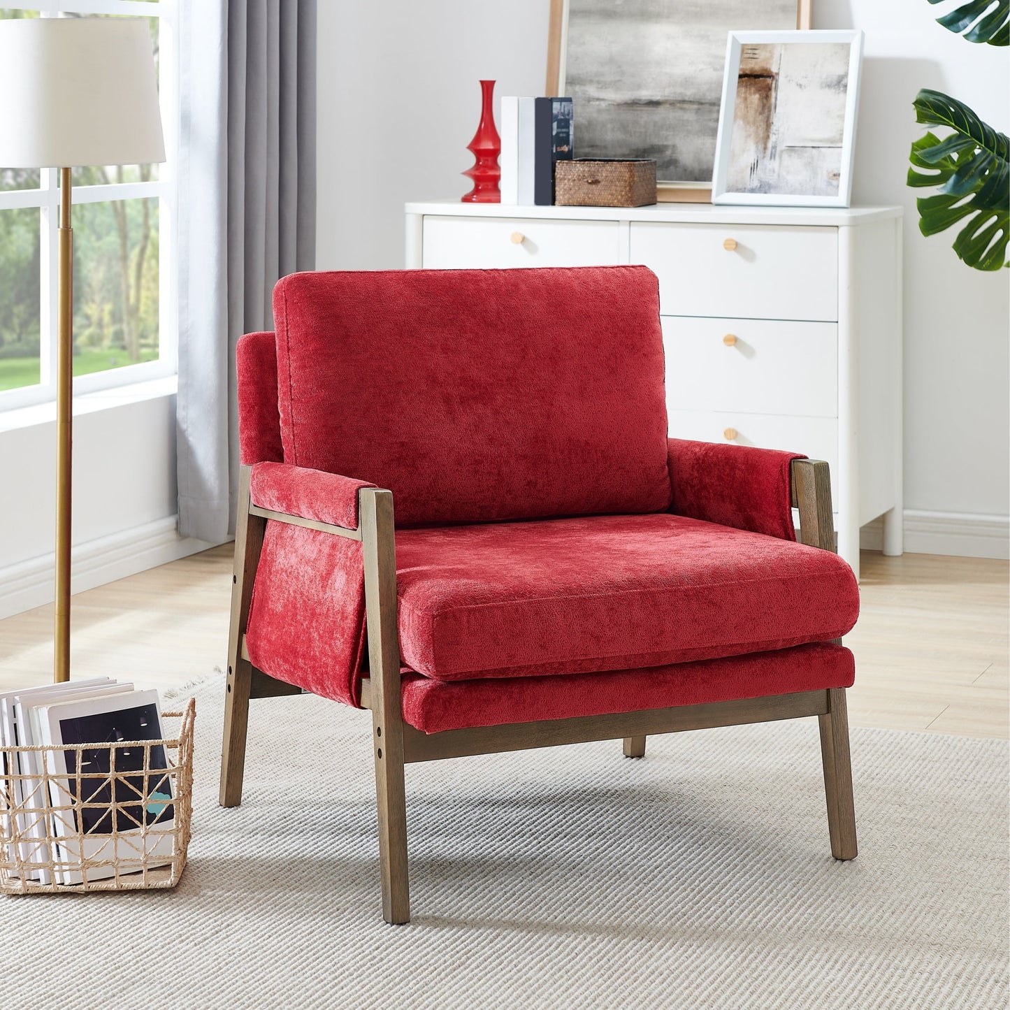 Roundhill Furniture Kelly Mid-Century Modern Velvet Accent Armchair