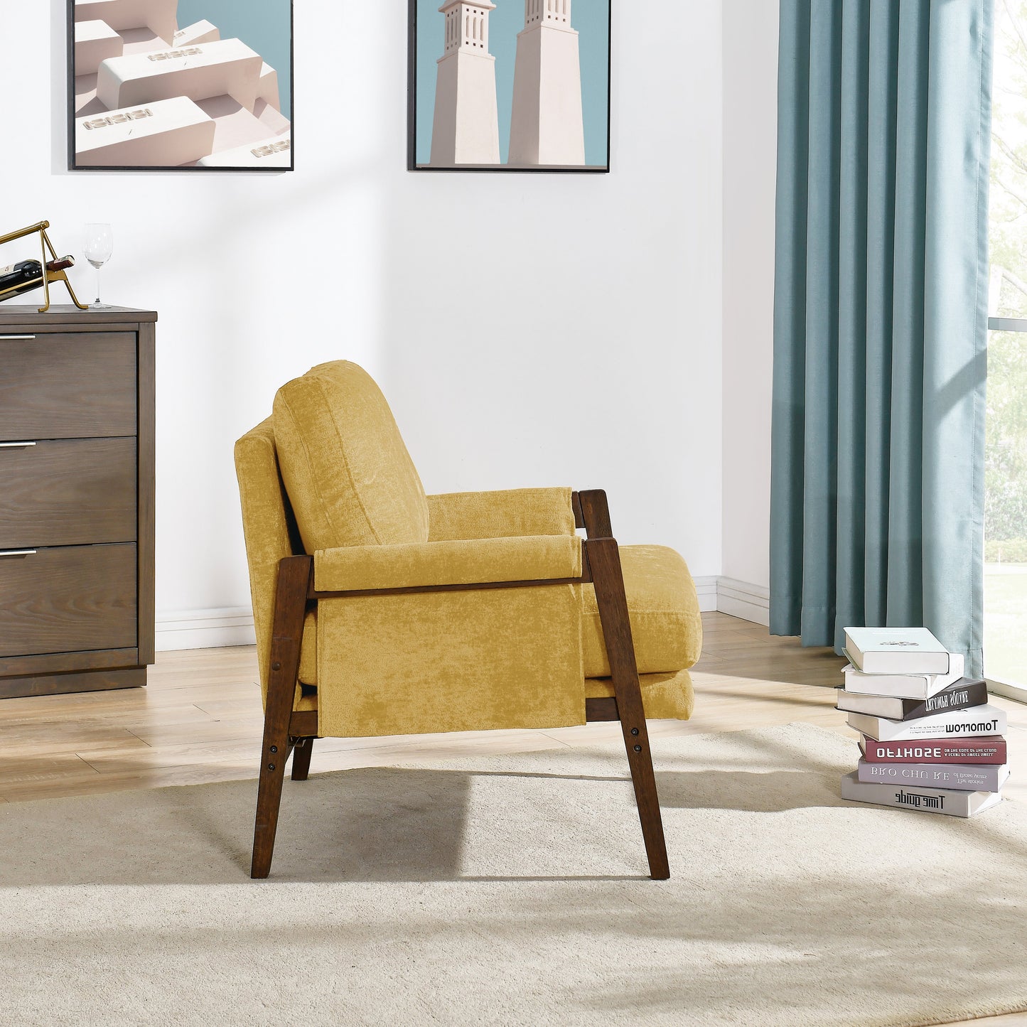 Roundhill Furniture Kelly Mid-Century Modern Velvet Accent Armchair