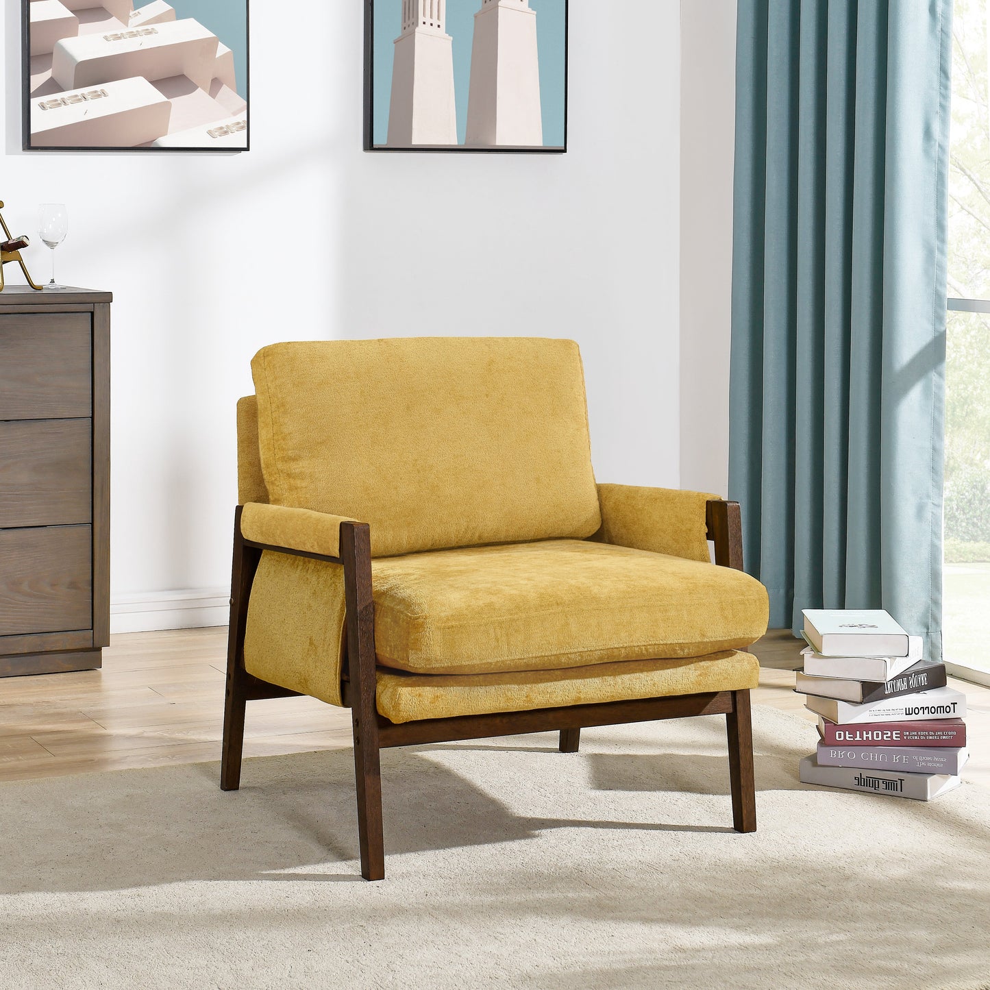 Roundhill Furniture Kelly Mid-Century Modern Velvet Accent Armchair