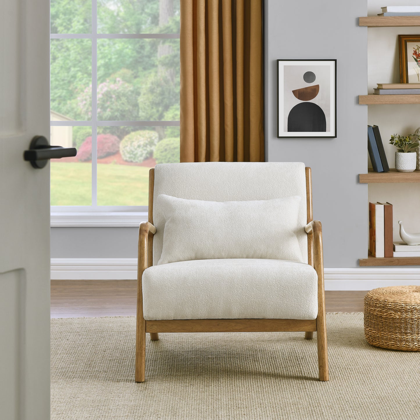 Roundhill Furniture Eterna Mid-Century Modern Style Accent Chair with Removable Lumbar Pillow