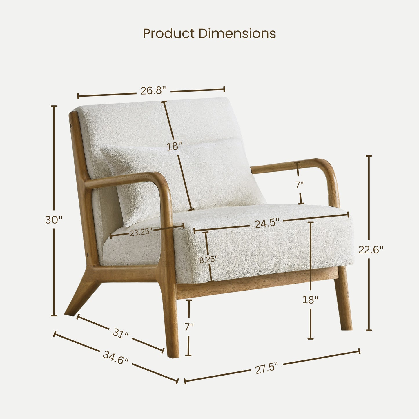 Roundhill Furniture Eterna Mid-Century Modern Style Accent Chair with Removable Lumbar Pillow