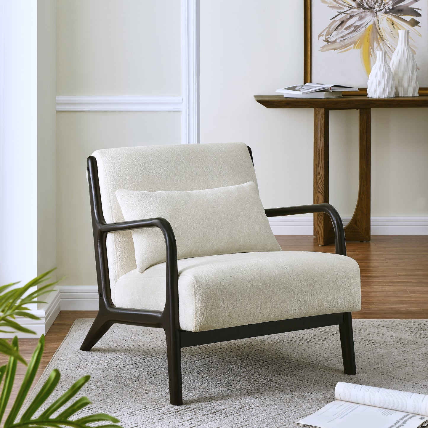 Roundhill Furniture Eterna Mid-Century Modern Style Accent Chair with Removable Lumbar Pillow