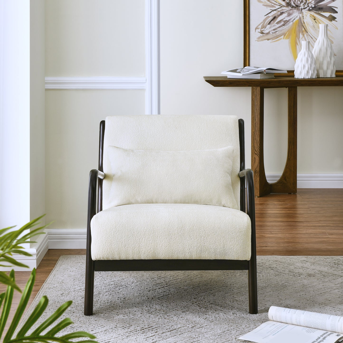 Roundhill Furniture Eterna Mid-Century Modern Style Accent Chair with Removable Lumbar Pillow