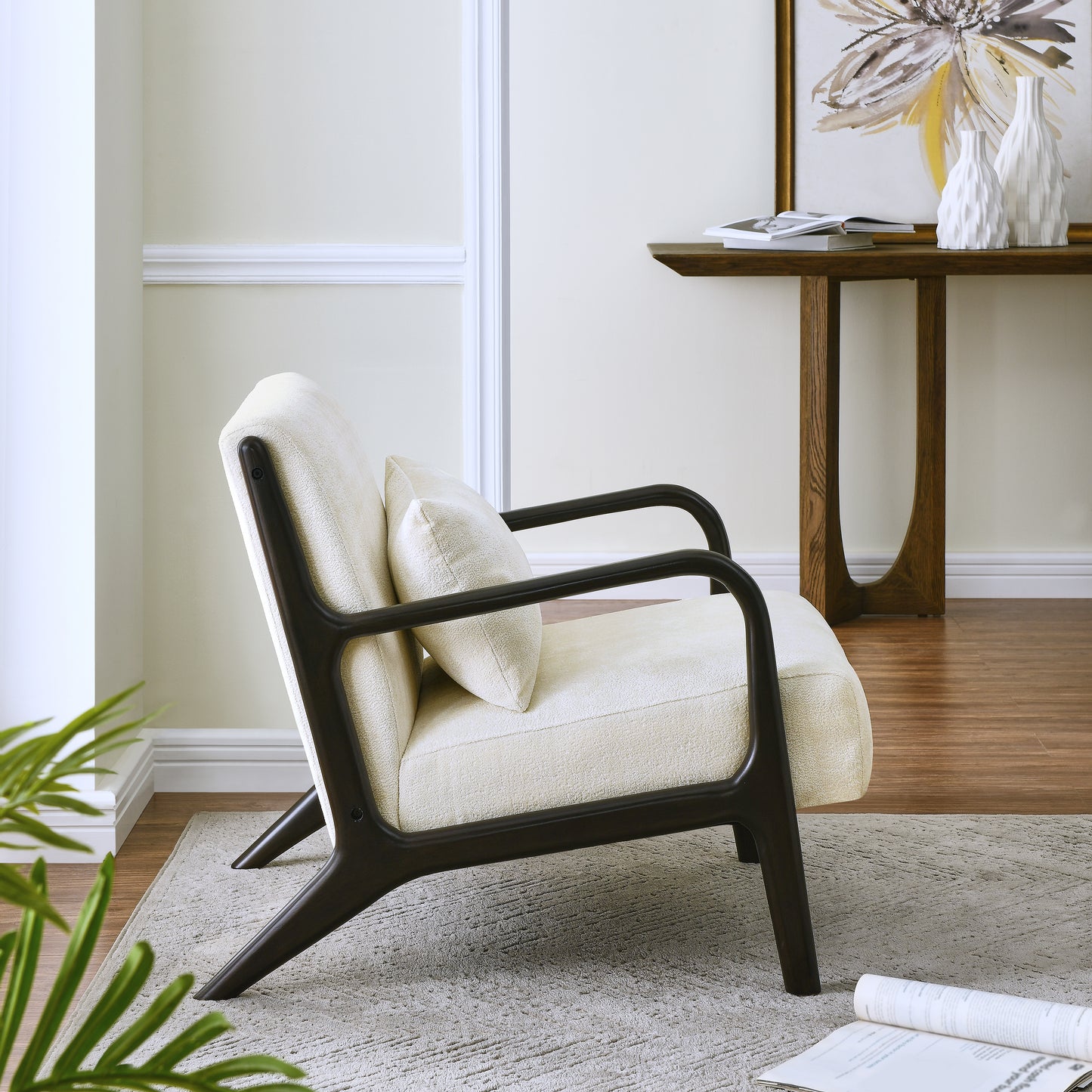 Roundhill Furniture Eterna Mid-Century Modern Style Accent Chair with Removable Lumbar Pillow