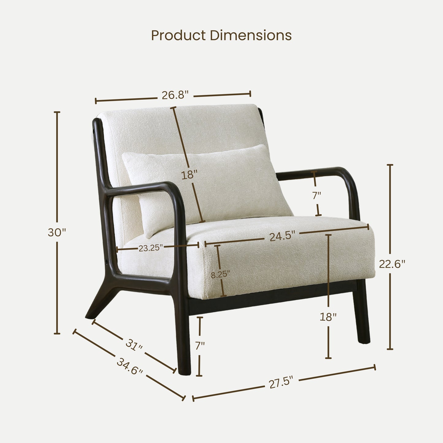 Roundhill Furniture Eterna Mid-Century Modern Style Accent Chair with Removable Lumbar Pillow