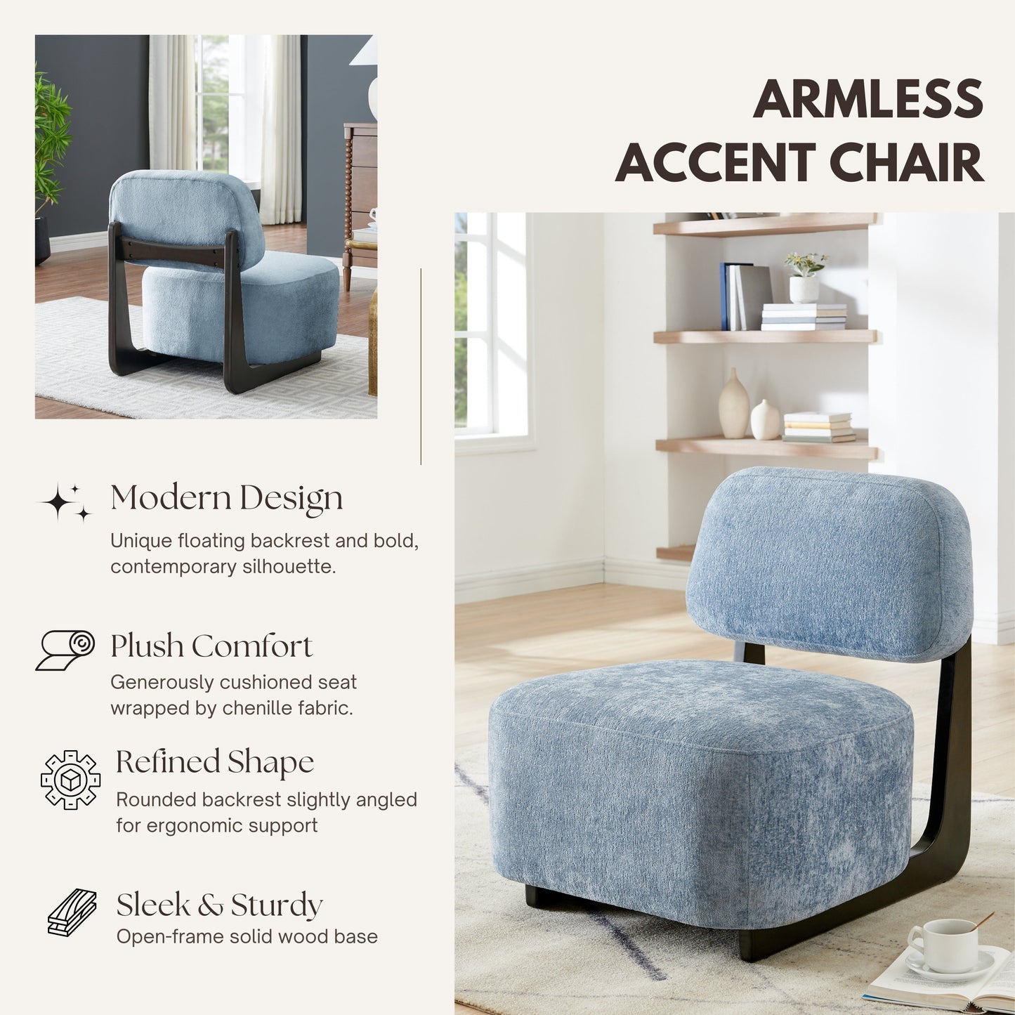 Roundhill Furniture Solara Modern Accent Chair with Solid Wood Frame