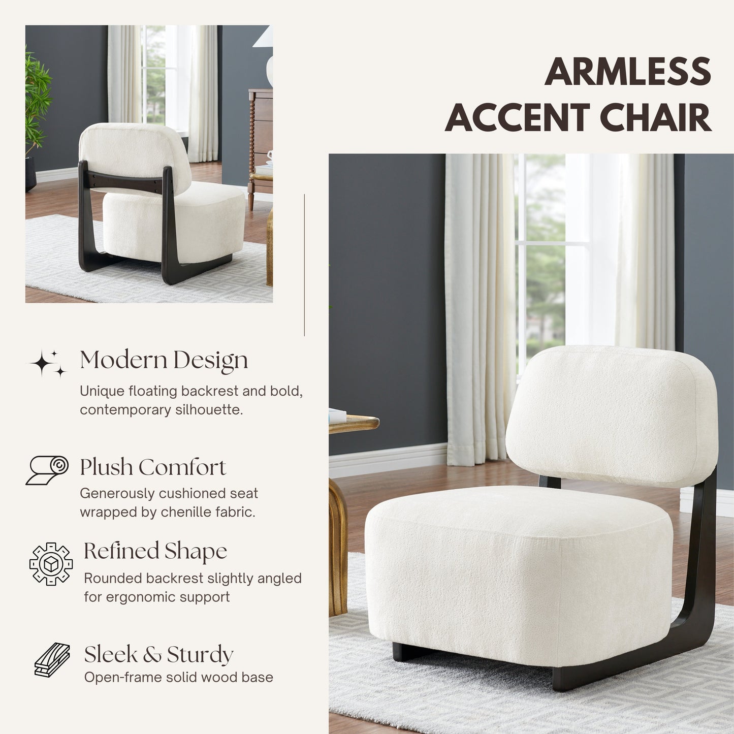 Roundhill Furniture Solara Modern Accent Chair with Solid Wood Frame