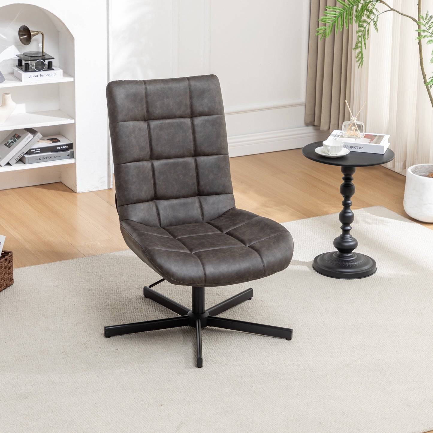 Roundhill Furniture Arlena Faux Leather Tufted Swivel Accent Chair