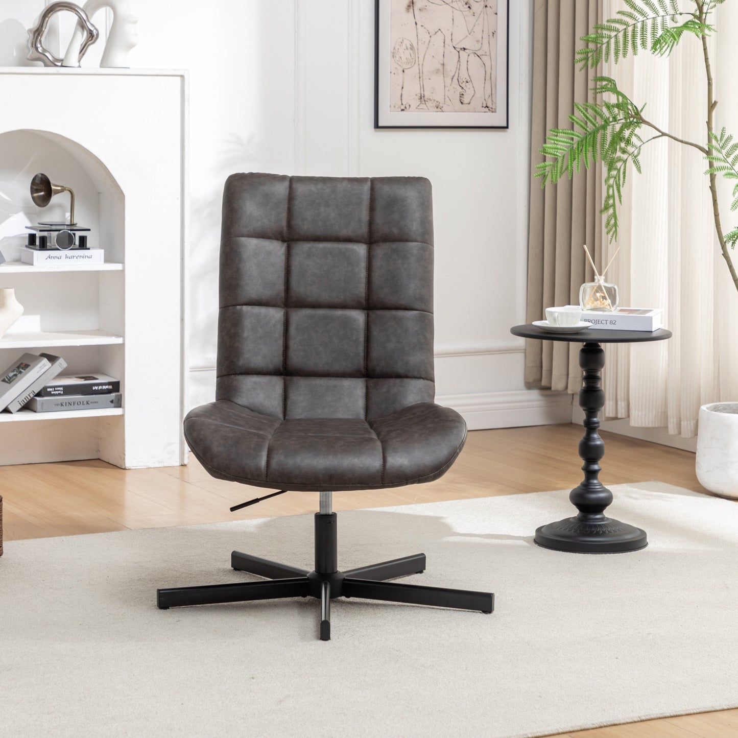 Roundhill Furniture Arlena Faux Leather Tufted Swivel Accent Chair