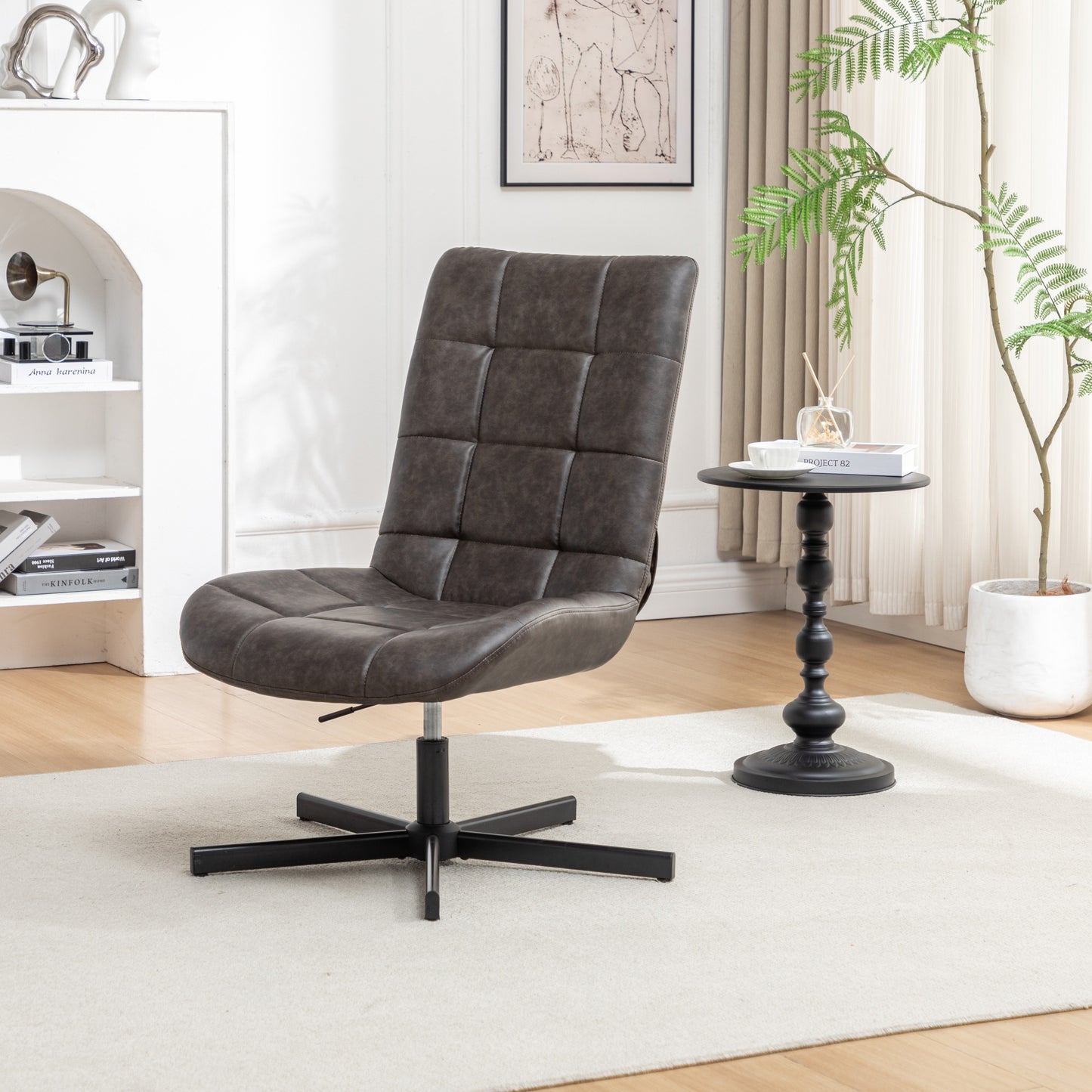 Roundhill Furniture Arlena Faux Leather Tufted Swivel Accent Chair