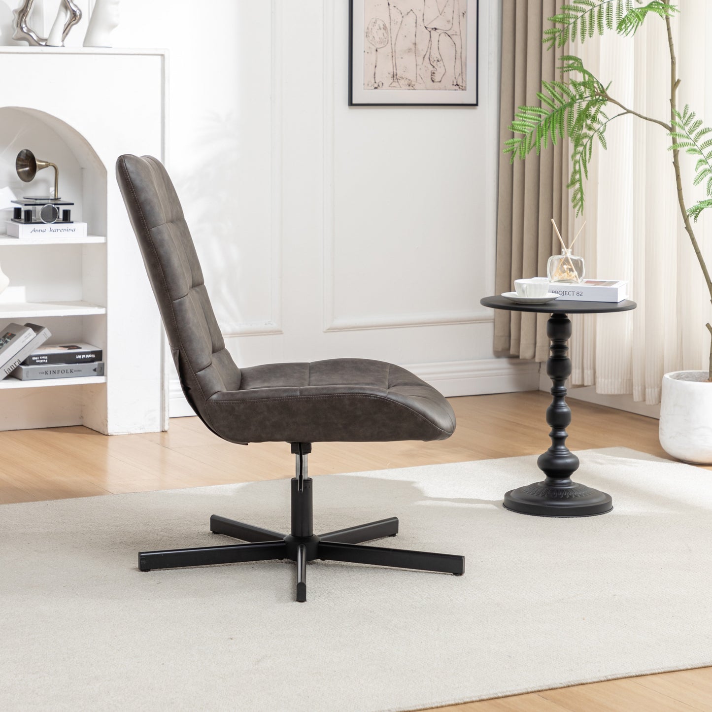 Roundhill Furniture Arlena Faux Leather Tufted Swivel Accent Chair