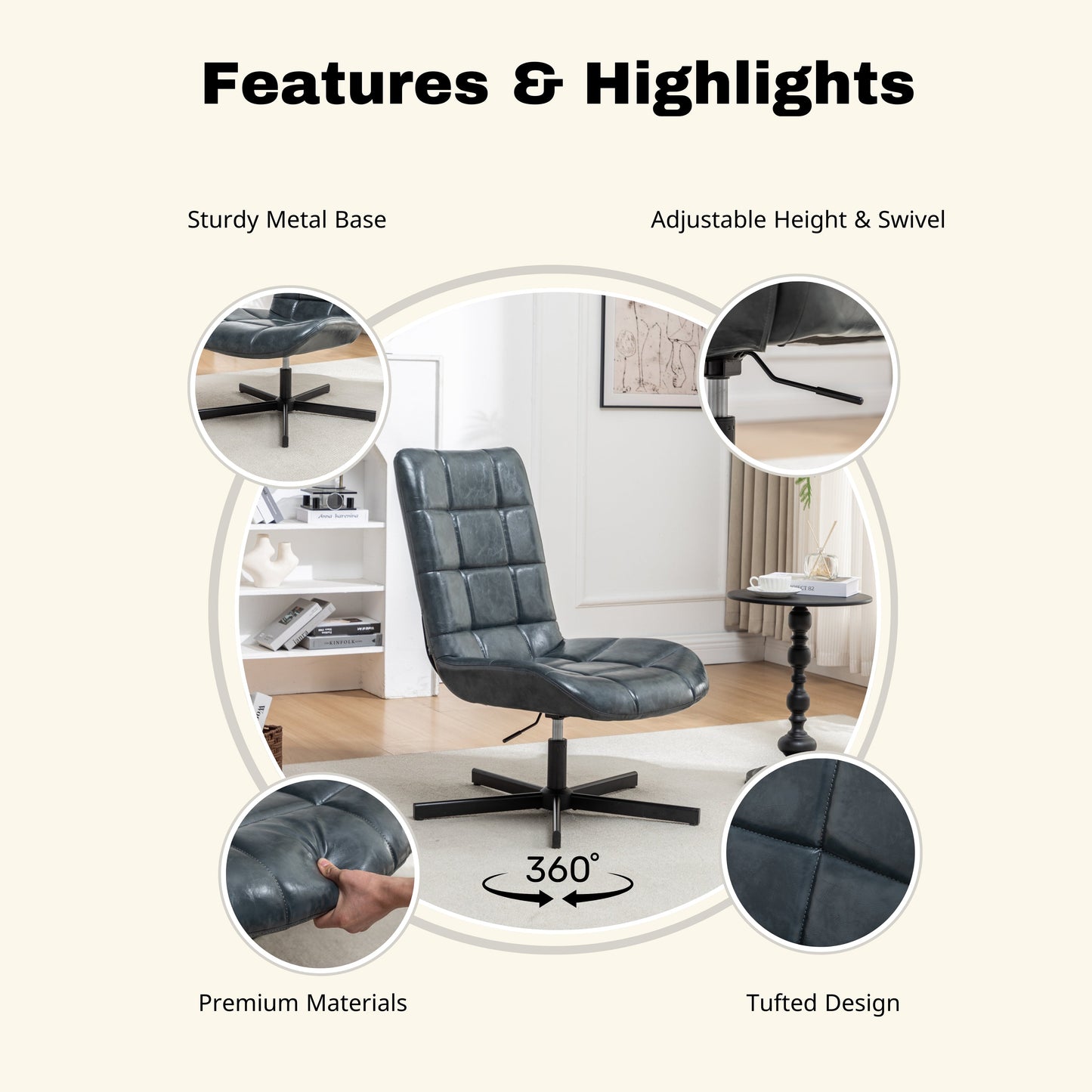 Roundhill Furniture Arlena Faux Leather Tufted Swivel Accent Chair