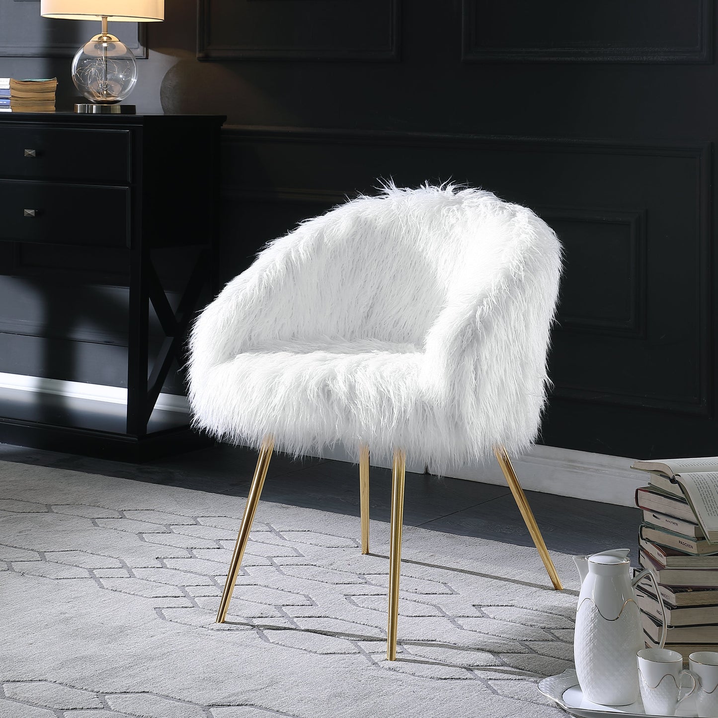 Ravni Faux Fur Accent Armchair with Ottman