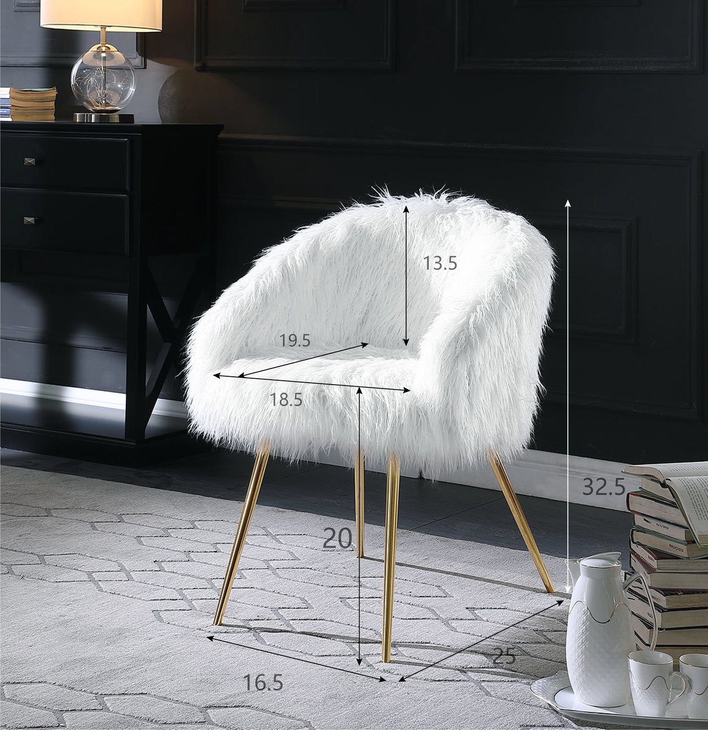 Ravni Faux Fur Accent Armchair with Ottman