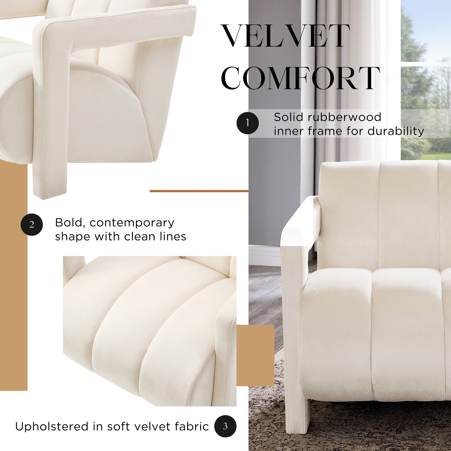 Roundhill Furniture Velmor Contemporary Velvet Accent Armchair