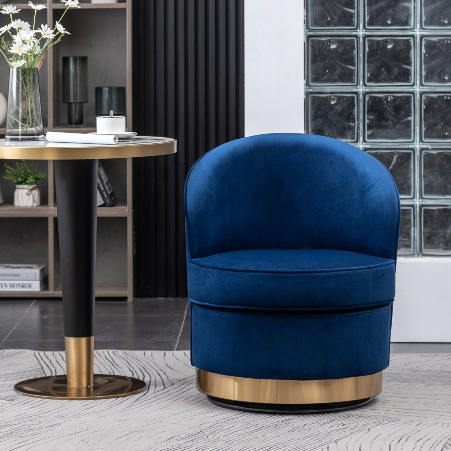 Wania Contemporary Velvet Swivel Chair, Blue