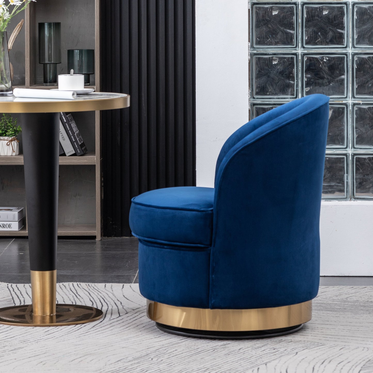 Wania Contemporary Velvet Swivel Chair, Blue