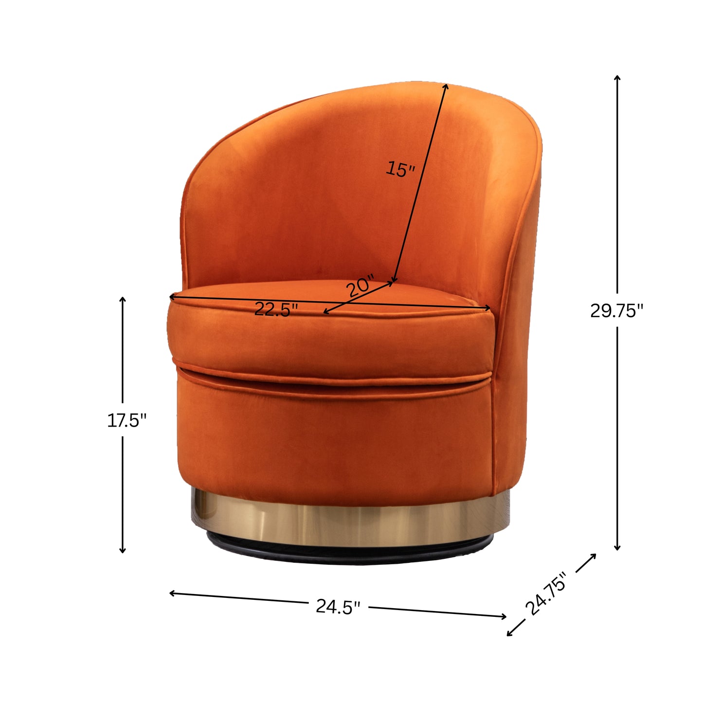 Wania Contemporary Velvet Swivel Chair, Orange