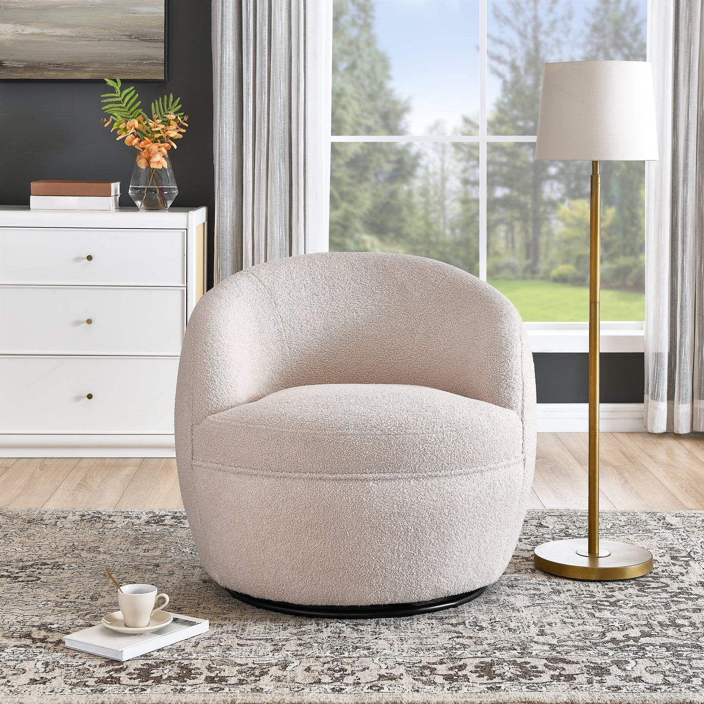 Roundhill Furniture Galleria 360 Swivel Faux Shearling Barrel Chair