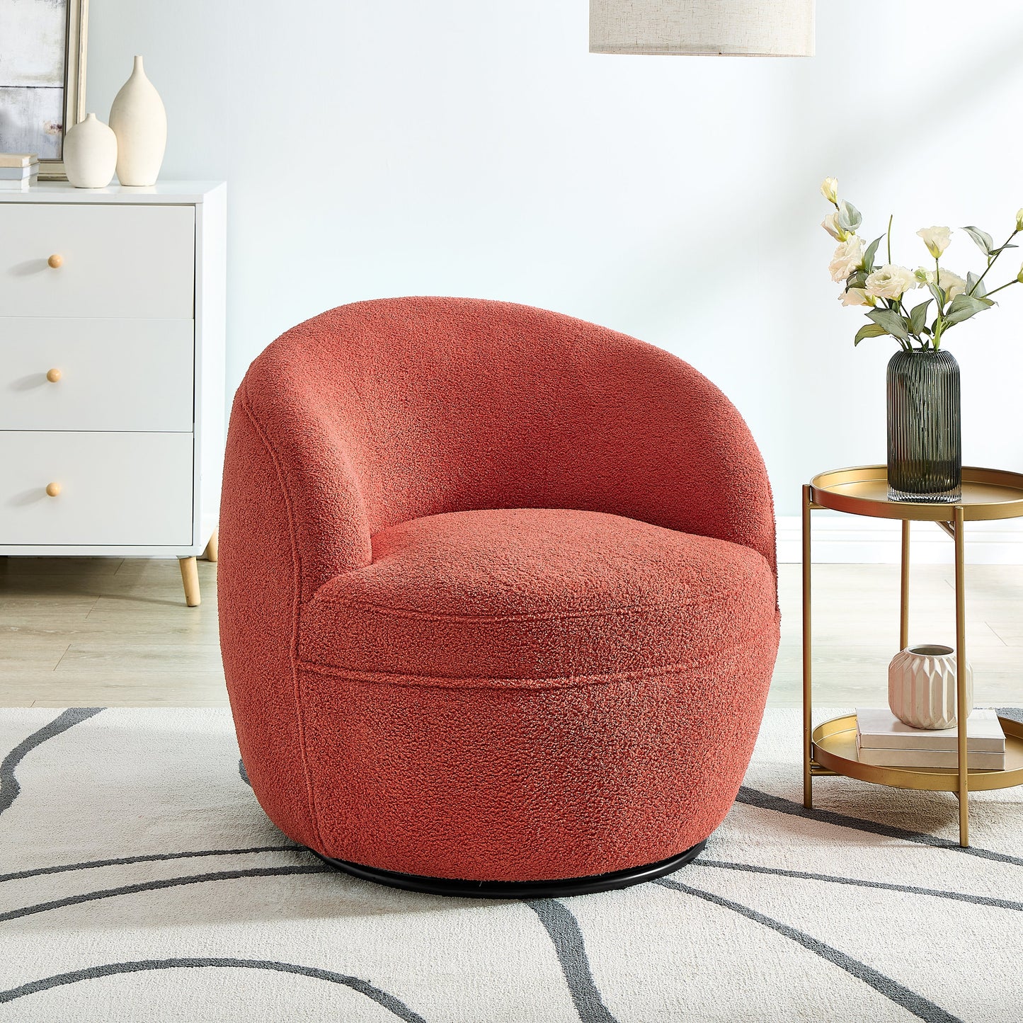 Roundhill Furniture Galleria 360 Swivel Faux Shearling Barrel Chair