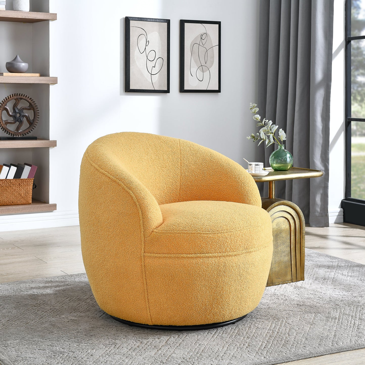 Roundhill Furniture Galleria 360 Swivel Faux Shearling Barrel Chair