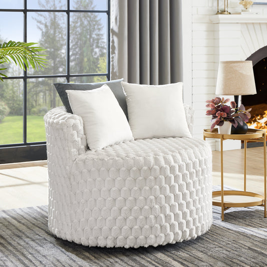 Roundhill Furniture Malna Plush 3D Upholstered Barrel Accent Chair with Wheels, Off-white