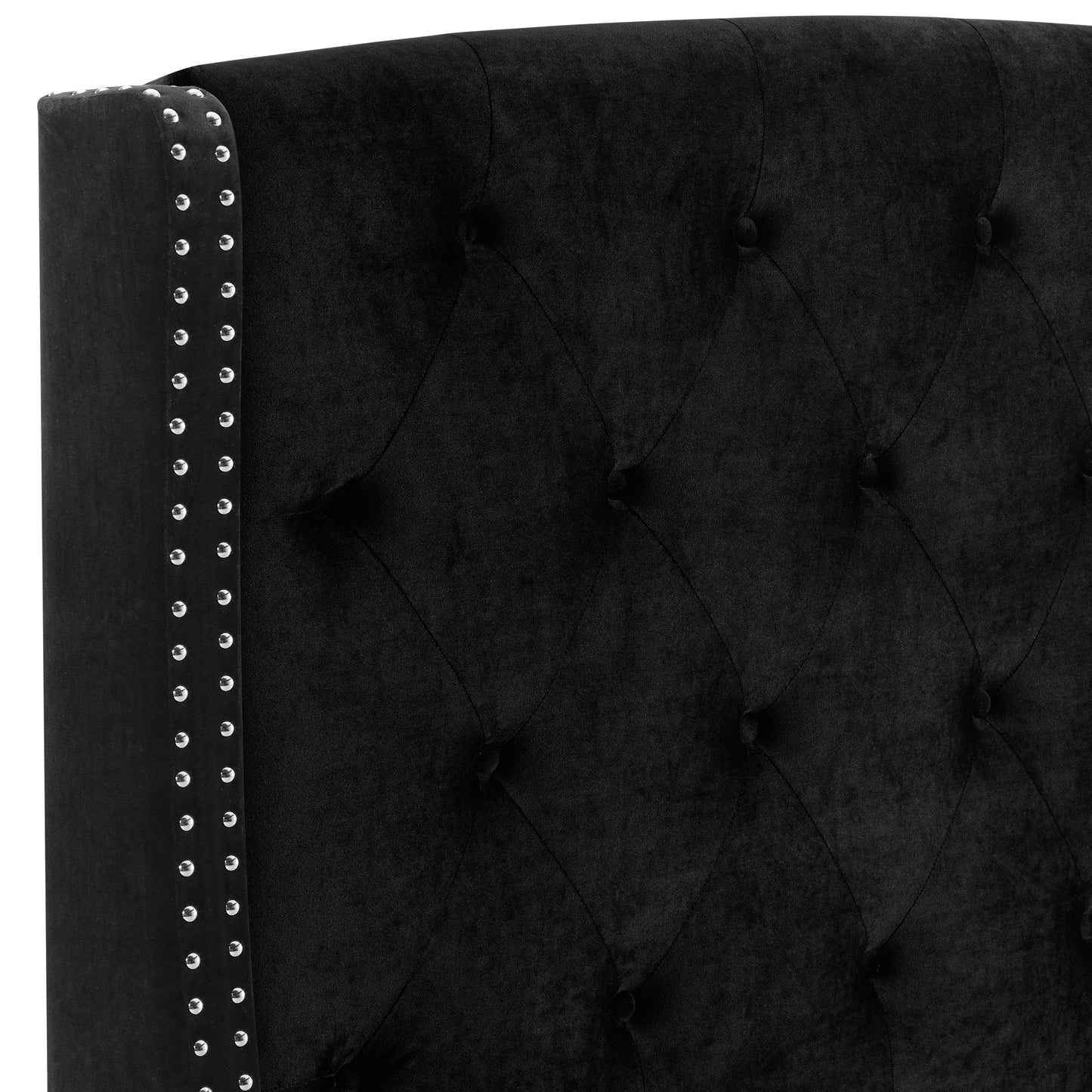 Summit Wingback Tufted Upholstered Bed with Nailhead in Black