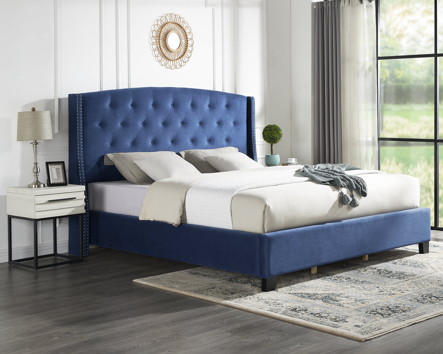 Fentina 3-Piece Upholstered Bedroom Set, Tufted Velvet Wingback Bed with Two Nightstands