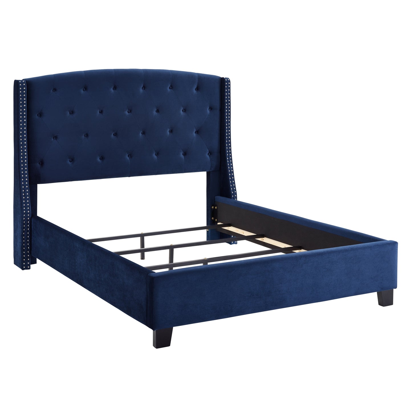 Roundhill Furniture Summit Wingback Tufted Velvet Upholstered Bed, Blue