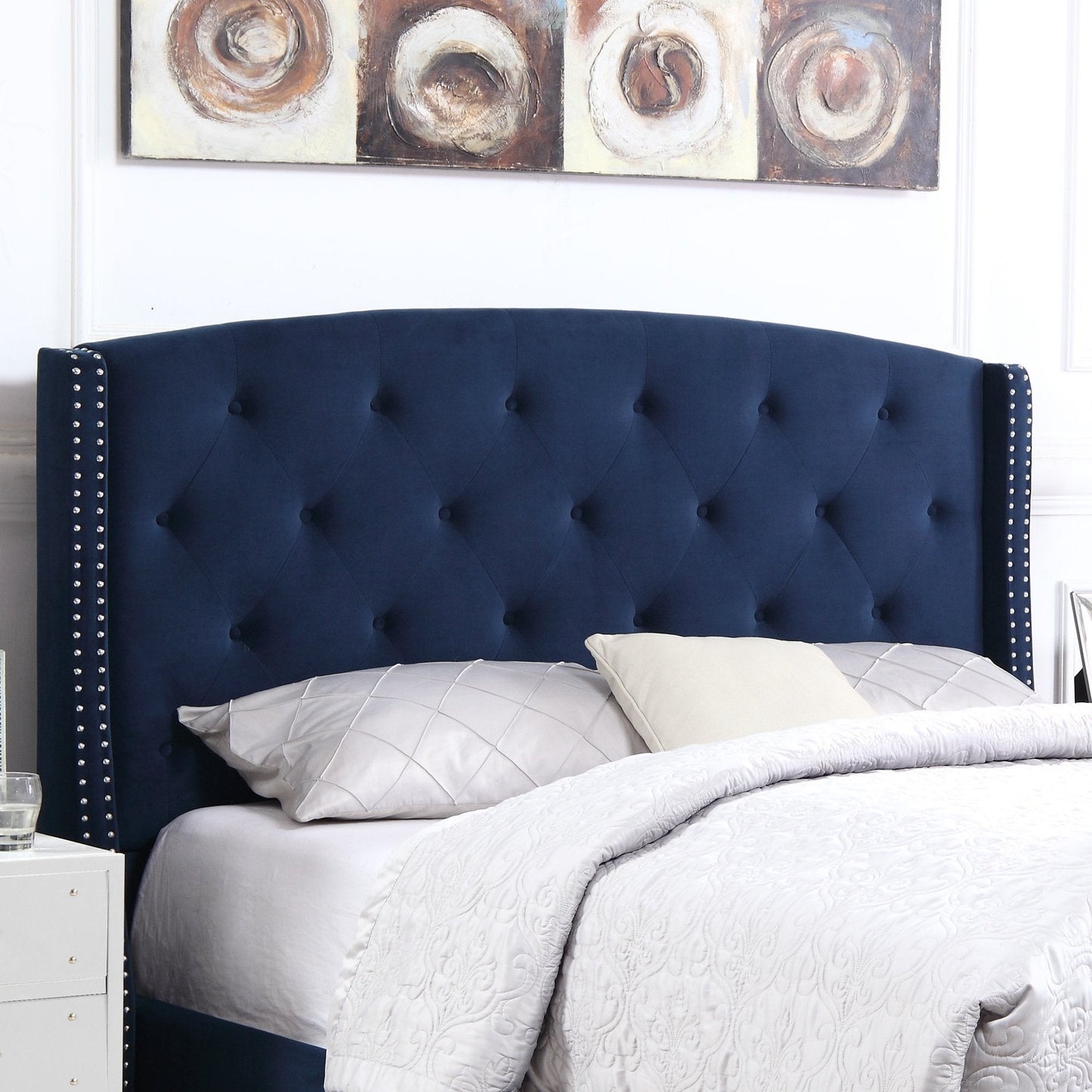 Roundhill Furniture Summit Wingback Tufted Velvet Upholstered Bed, Blue